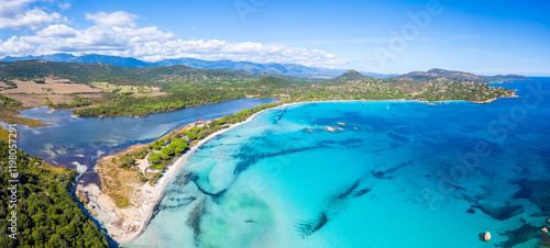 Aerial view with Santa Giulia beach, Corsica, France photo