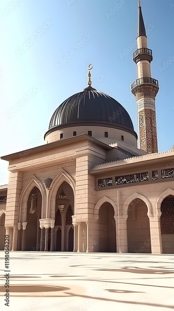 Fototapeta premium Elegant Mosque Architecture Under a Clear Blue Sky