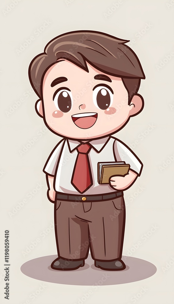 Happy Cartoon Boy in Business Attire Holding Papers Happy Cartoon Boy in Business Attire Holding Papers