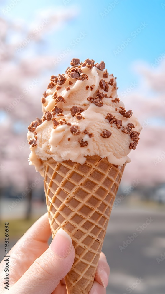 Delicious Ice Cream Cone With Chocolate Bits Delicious Ice Cream Cone With Chocolate Bits