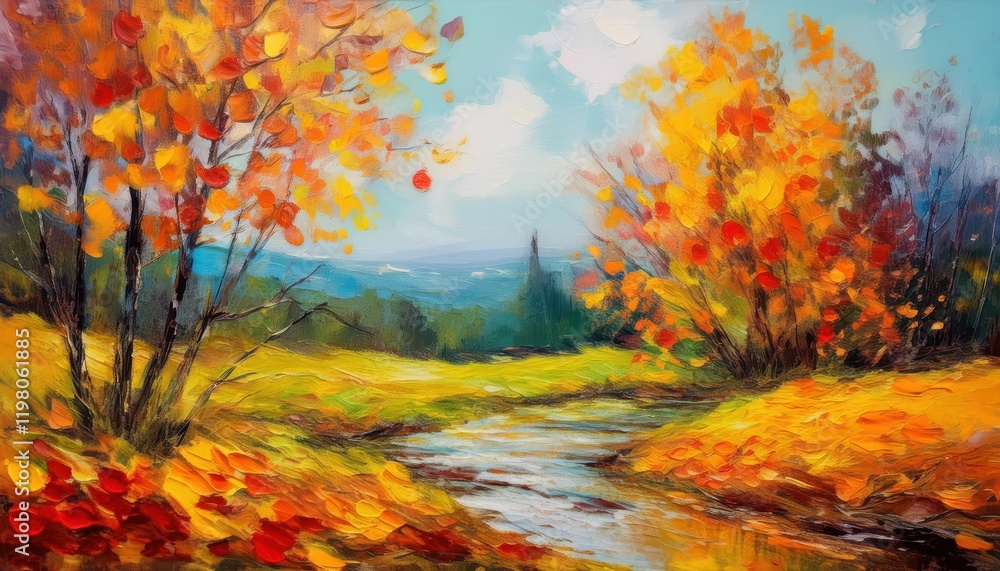 Vibrant Autumnal Canvas A Symphony of Oranges, Reds and Yellows in a Breathtaking Forest Landscape, Bathed in the Soft Light of Dusk. Vibrant Autumnal Canvas A Symphony of Oranges, Reds and Yellows in a Breathtaking Forest Landscape, Bathed in the Soft Light of Dusk.