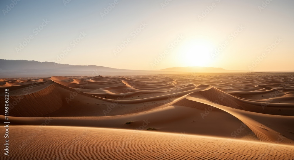 Naklejka premium Desert with sand dunes and a sun in the sky