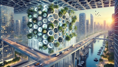 Biodegradable smart materials for modular architecture supporting adaptable urban ecosystems.
