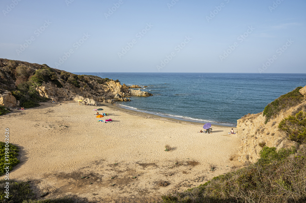 The beautiful beach of Porto di S'Ilixi in Costa Rei in Sardinia with very fine sand and clear blue water