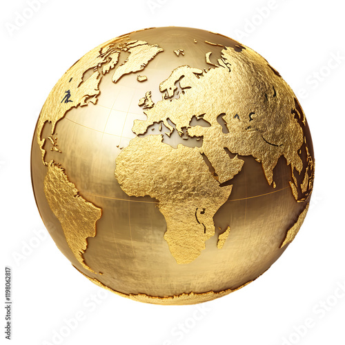 Golden Globe Earth Map - 3D World Map Representation with Golden Texture for Global Themes