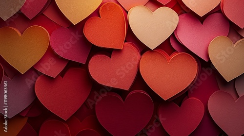 Colorful hearts in various shades create a vibrant display for celebrating love and affection photo