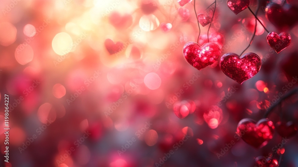 Images of sparkling red hearts creating a romantic and festive atmosphere during a celebration Images of sparkling red hearts creating a romantic and festive atmosphere during a celebration