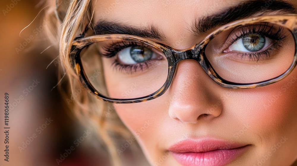 Close-up of woman with glasses and striking blue eyes Close-up of woman with glasses and striking blue eyes