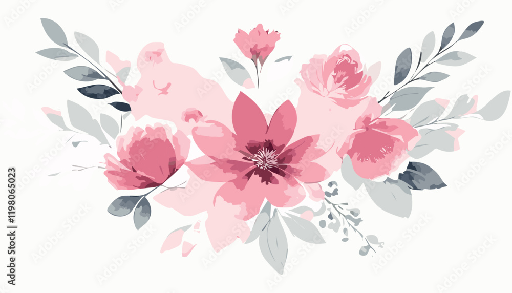 Obraz premium Abstract vector art floral background vector, wallpaper with watercolor, leaf framed, flower, vivid foliage, aquarelle frame.