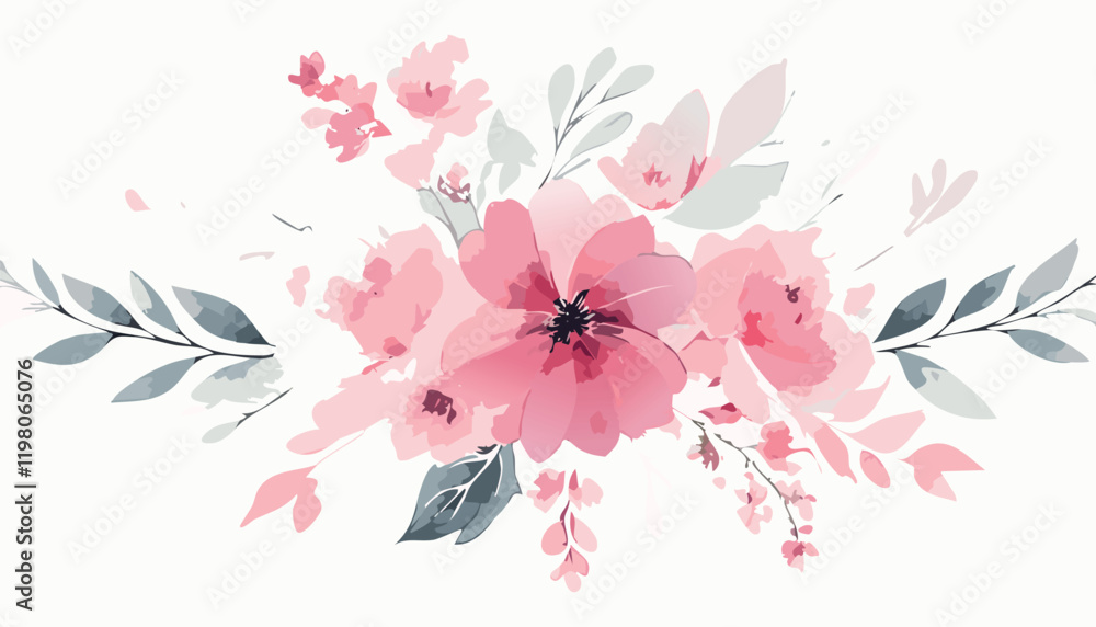 Fototapeta premium Abstract vector art floral background vector, wallpaper with watercolor, leaf framed, flower, vivid foliage, aquarelle frame.
