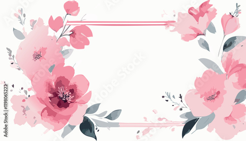 Abstract vector  art floral background vector, wallpaper with watercolor, leaf framed, flower, vivid foliage, aquarelle frame.