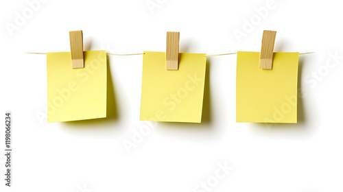 Three Yellow Notes Hanging On A Line