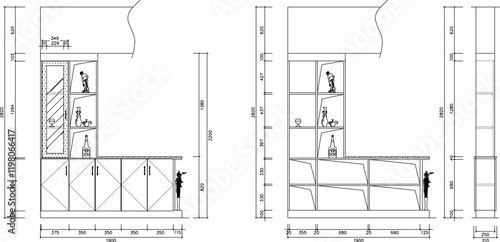 vector sketch, silhouette illustration, cupboard furniture design drawing for the living room 