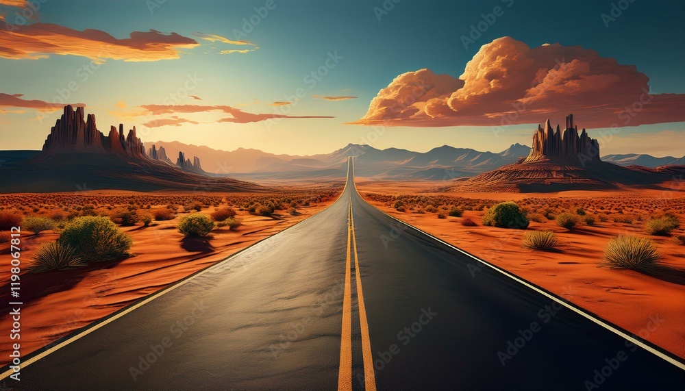 Fototapeta premium financial freedom independence strategy concept open road stretching through a desert landscape