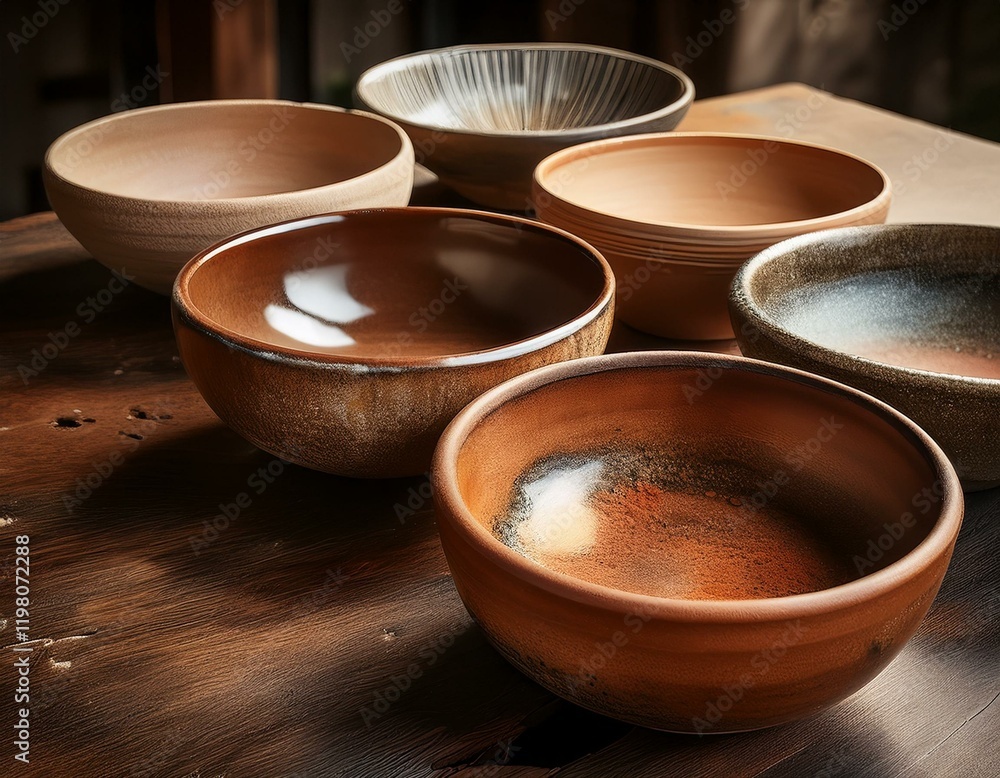 rustic ceramic bowls with earthy tones and varied textures showcased rustic ceramic bowls with earthy tones and varied textures showcased