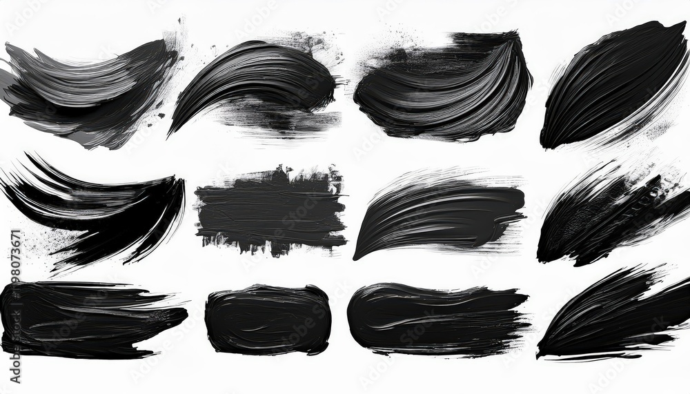 Striking Black Brushstroke Set on Transparent Background Modern Artistic Element for Design Projects Striking Black Brushstroke Set on Transparent Background Modern Artistic Element for Design Projects