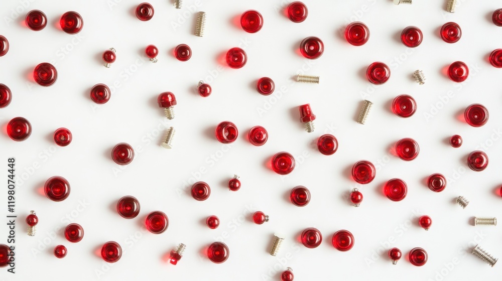 Red Beads and Metal Components on White Background Red Beads and Metal Components on White Background