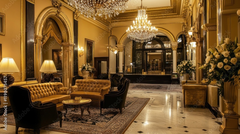 Fototapeta premium Opulent Grand Hotel Lobby Interior