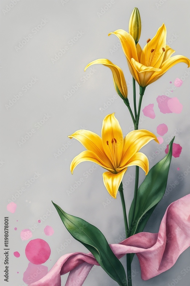 Naklejka premium Yellow lilies with pink fabric