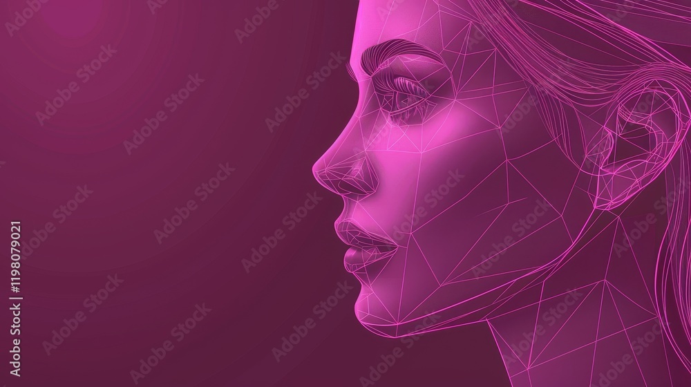 Schematic representation of a female face in modern flat design with fluorescent lines Schematic representation of a female face in modern flat design with fluorescent lines