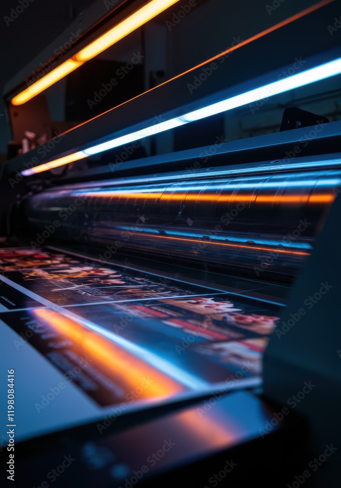 Large format printing equipment creates bright, high-quality images on paper for commercial use Large format printing equipment creates bright, high-quality images on paper for commercial use