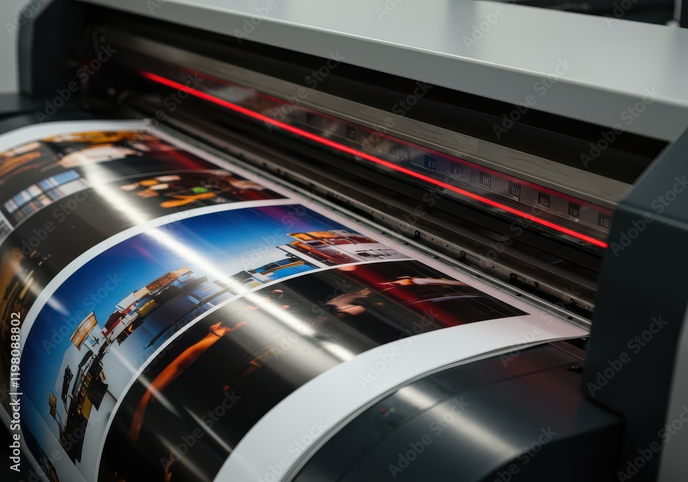 Large format printing equipment creates bright, high-quality images on paper for commercial use Large format printing equipment creates bright, high-quality images on paper for commercial use