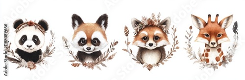 Charming animal illustrations, animal clipart, baby shower decor, and woodland-themed drawings photo