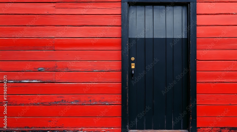 A front door with a bold horizontal stripe in matte black A front door with a bold horizontal stripe in matte black