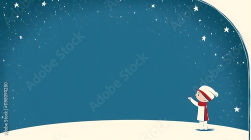 Child Gazing at a Starry Winter Night Sky