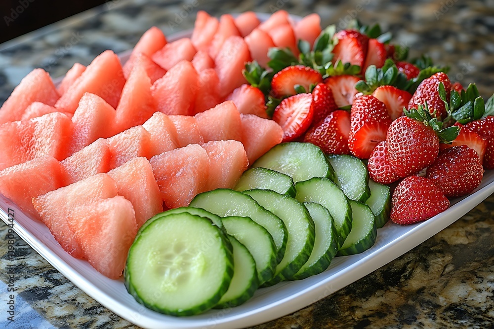 Refreshing Summer Fruit Platter with Watermelon, Strawberries, and Cucumber Refreshing Summer Fruit Platter with Watermelon, Strawberries, and Cucumber