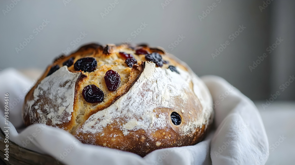 Festive bread with dried fruits and sugar for seasonal celebrations and desserts Festive bread with dried fruits and sugar for seasonal celebrations and desserts
