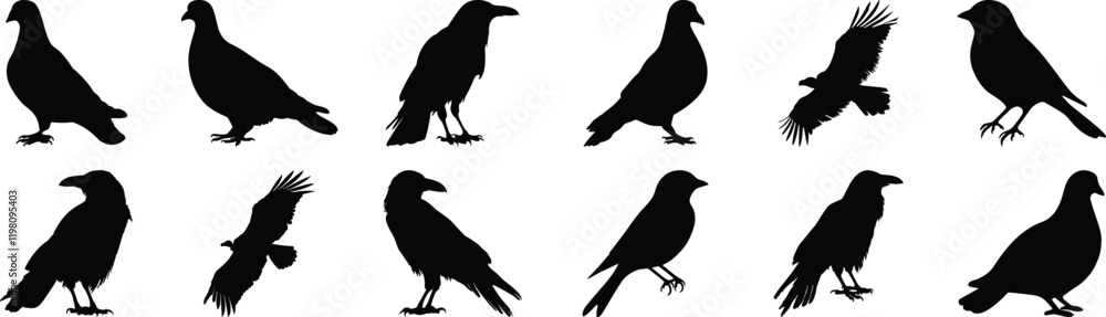 Obraz premium Bird silhouette set vector design big pack of animal illustration and icon