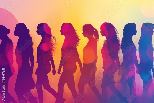 Women walking together representing sisterhood and feminism photo