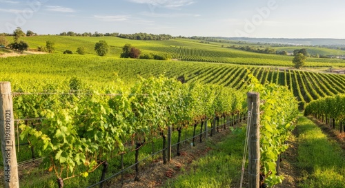 Vineyard with many vines and a fence