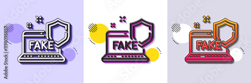 Fake internet line icon. Halftone dotted pattern. Gradient icon with grain shadow. Web propaganda sign. Wrong truth symbol. Line fake internet icon. Various designs. Vector