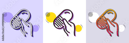 Capsule pill line icon. Halftone dotted pattern. Gradient icon with grain shadow. Medical drugs sign. Pharmacy medication symbol. Line capsule pill icon. Various designs. Vector