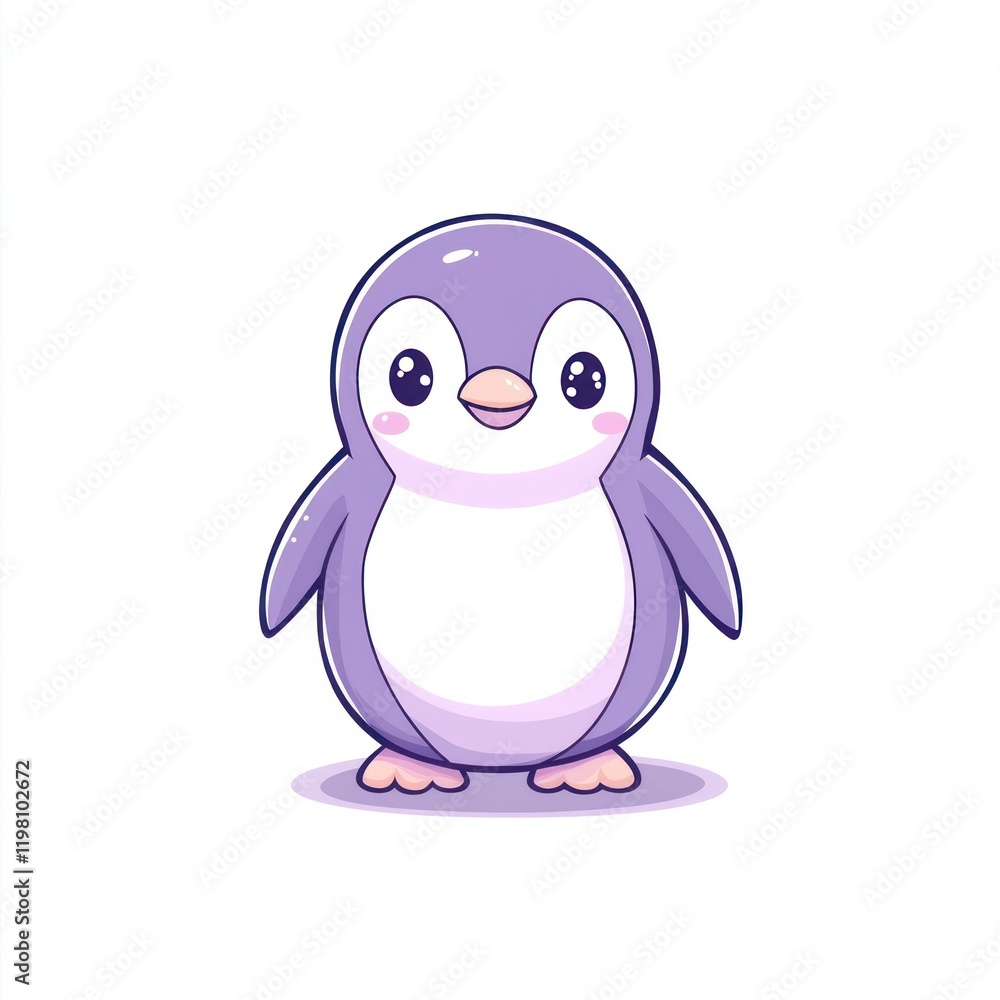 A purple penguin is standing on white background, could be used for children's book or educational material A purple penguin is standing on white background, could be used for children's book or educational material