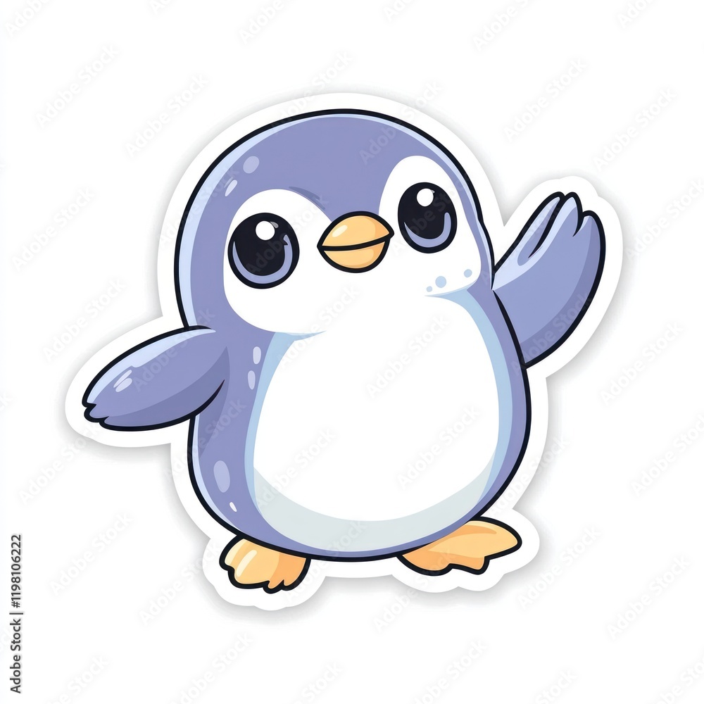 Cartoon penguin waving on white background for stickers, design, or children's illustrations Cartoon penguin waving on white background for stickers, design, or children's illustrations