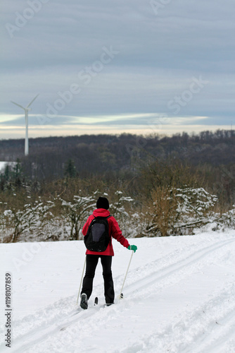 Winter sports on the cross-country ski trail in veldrom photo