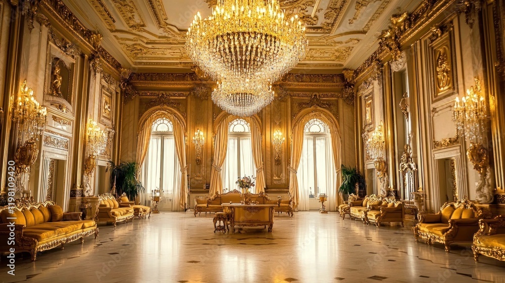 Fototapeta premium Opulent Gold Palace Interior: A Luxurious Ballroom