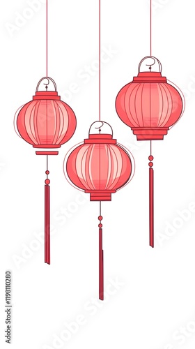 Three Red Chinese Lanterns Hanging Decoratively photo