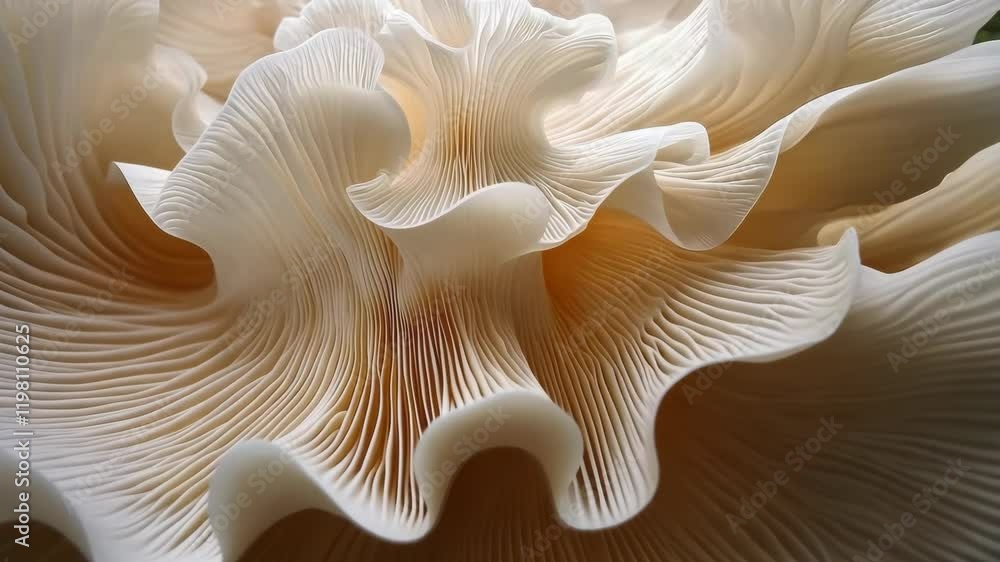 Detailed view of delicate mushroom gills exhibiting intricate patterns and textures in natural light Detailed view of delicate mushroom gills exhibiting intricate patterns and textures in natural light