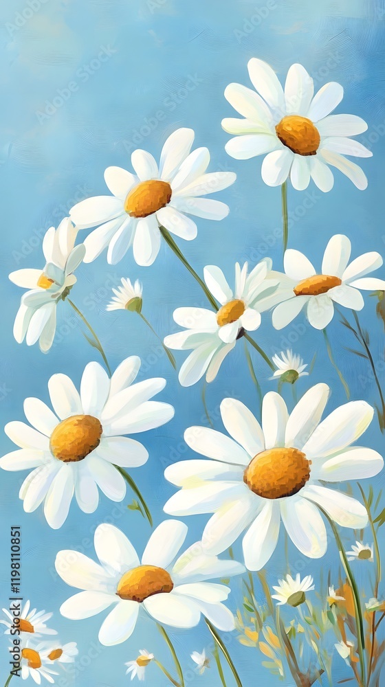 Obraz premium Illustration of white daisies on a light blue background 