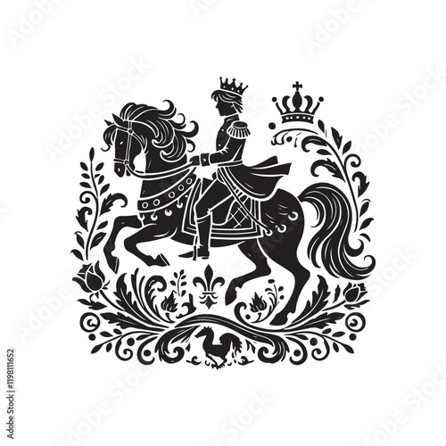 Wallpaper Mural Black Color Prince with horse silhouette design Vector Illustration, Solid White Background (9).eps Torontodigital.ca