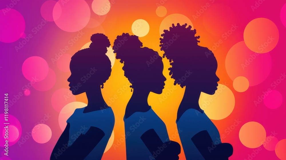 Vibrant silhouettes of three children play against a lively, colorful backdrop, capturing the essence of childhood joy. Vibrant silhouettes of three children play against a lively, colorful backdrop, capturing the essence of childhood joy.