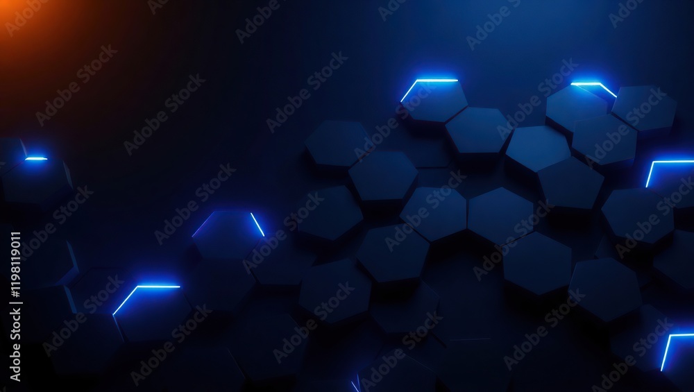 Abstract Hexagon Pattern with Neon Blue Lighting Abstract Hexagon Pattern with Neon Blue Lighting