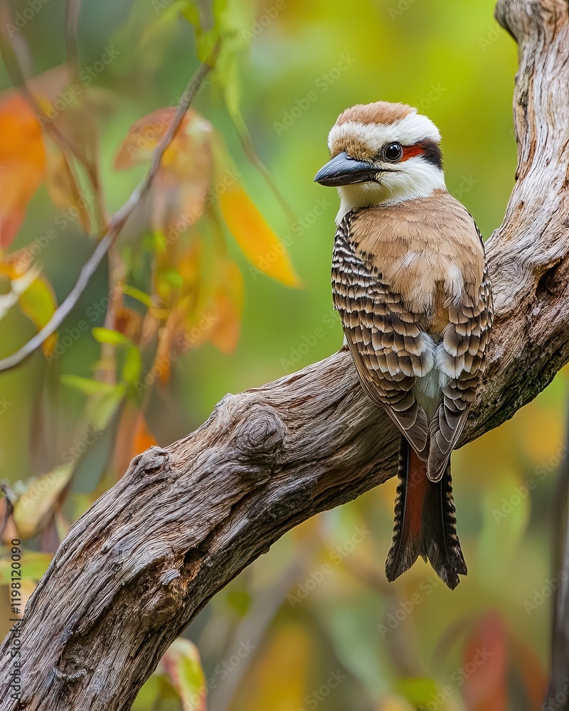 Majestic Kookaburra Perched Gracefully on an Ancient Branch in a Vibrant Forest Setting Majestic Kookaburra Perched Gracefully on an Ancient Branch in a Vibrant Forest Setting