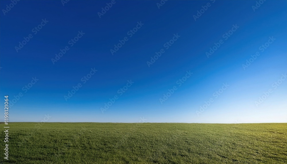 Fototapeta premium Vast Green Field Under a Clear Blue Sky: A Serene Landscape