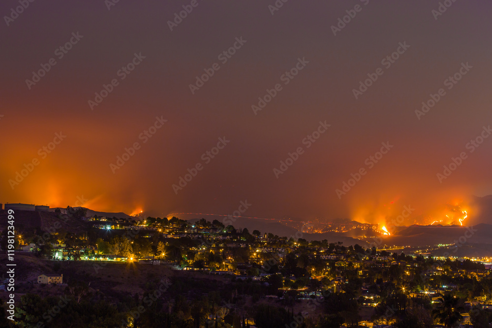 Naklejka premium California wild fires in the mountains and hills of the Los Angeles County.