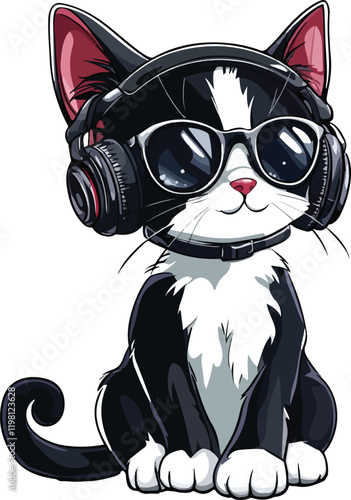 Anime Music Lover Cat Vector Illustration